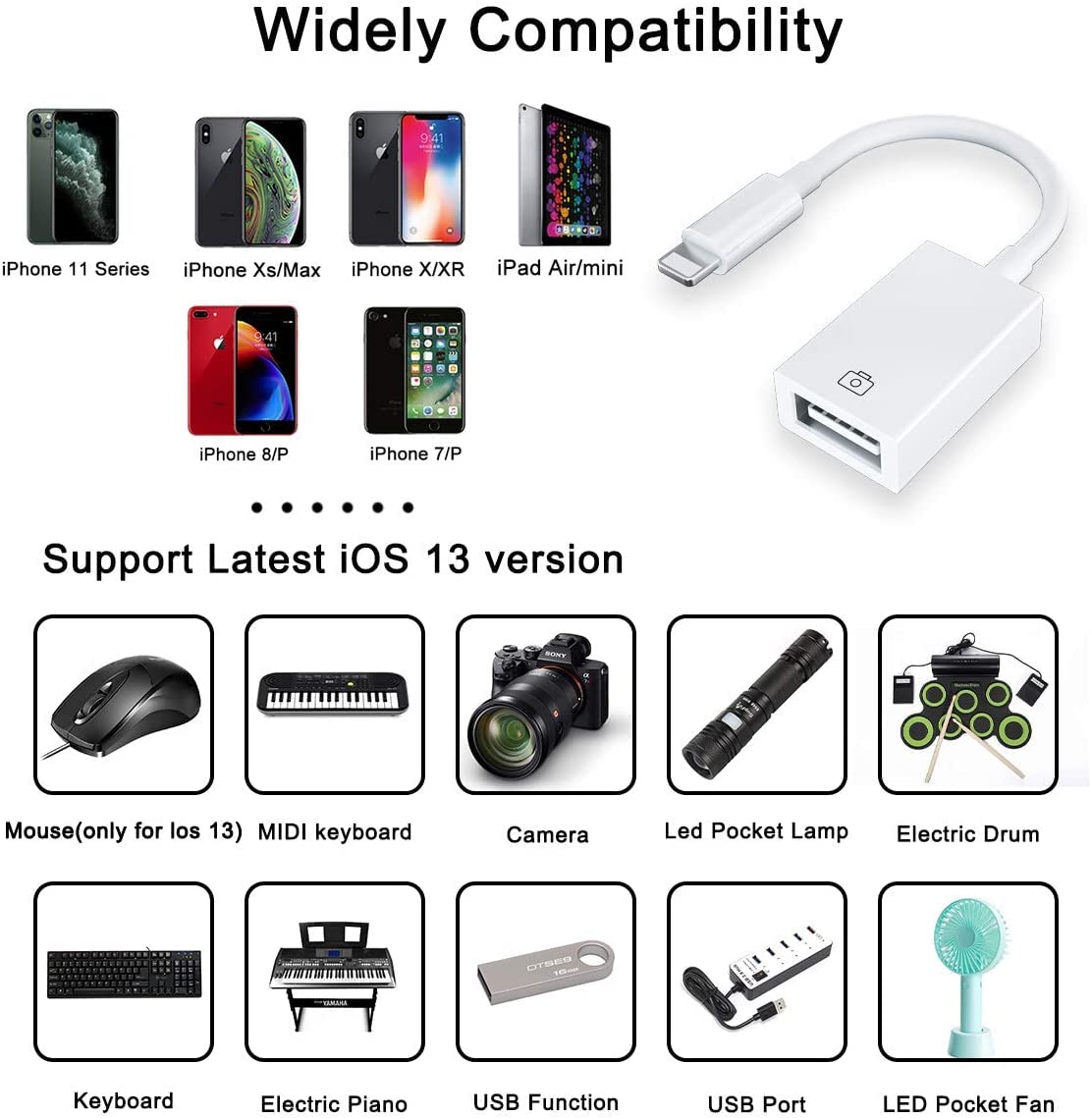 ?Apple Mfi Certified? Lightning To Usb Camera Adapter For Iphone/Ipad, Female Usb 3.0 Otg Cable Adapter Support Connect Camera,U